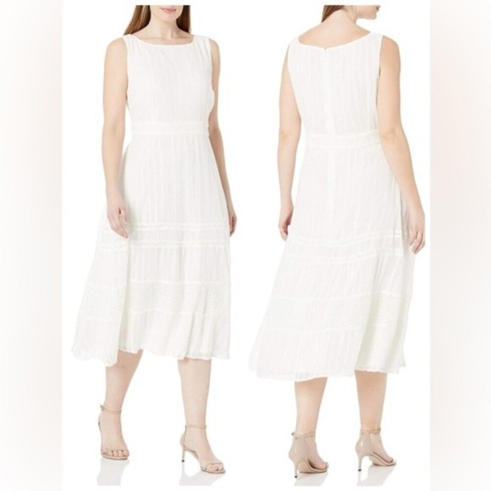 Taylor Women's Sleeveless Round Neck Embroidered Chiffon Midi Dress Plus Size14W